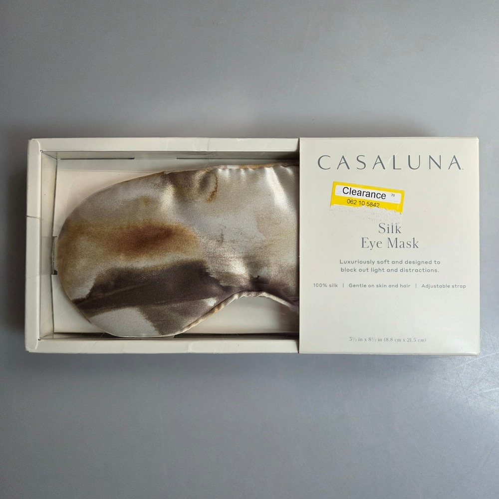 Casaluna Silk Eye Mask Ivory Brown Marble Print Adjustable Strap NIB - Picture 1 of 3